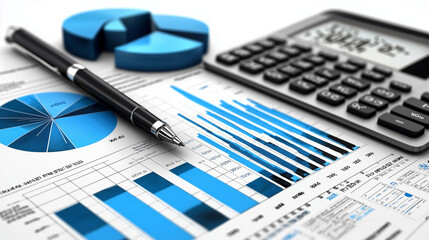 Obraz premium business plan with graphs and charts, laid out on a desk