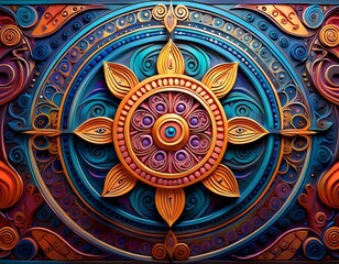 Intricate mandala design with a vibrant sun symbol, ideal for spiritual and decorative uses