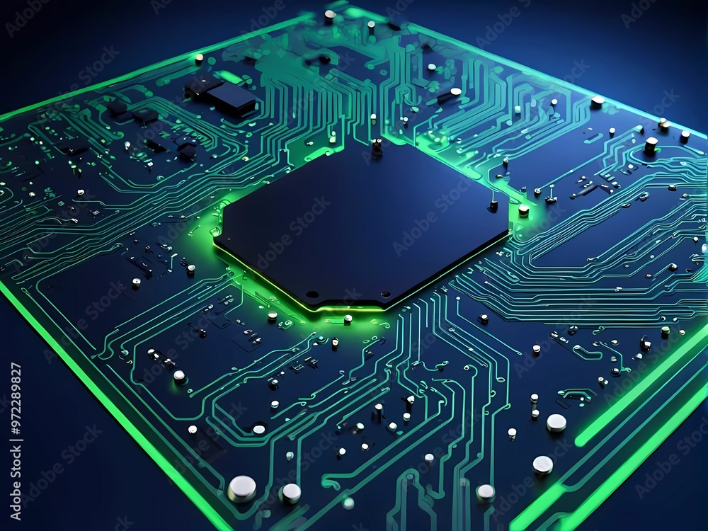 Poster abstract digital design showcasing innovative processors and semiconductors linking modern tech syst