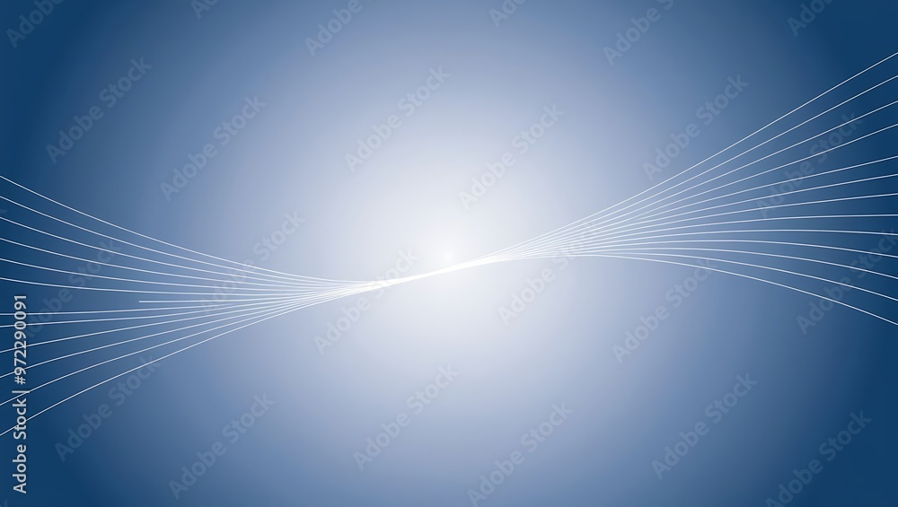 Poster digital abstract image with a gradient background from dark blue to bright white. curved white lines