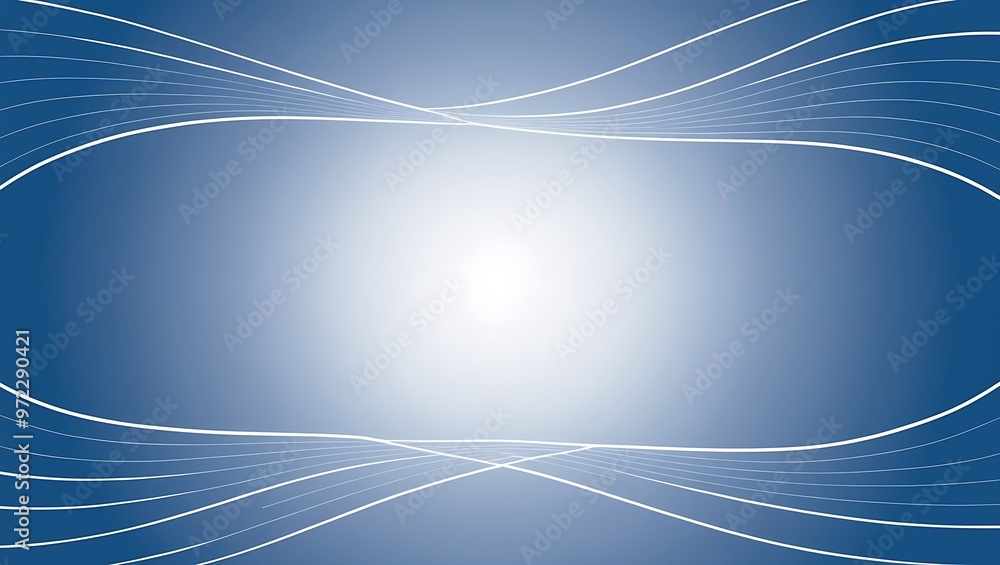 Poster digital abstract image with a gradient background from dark blue to bright white. curved white lines