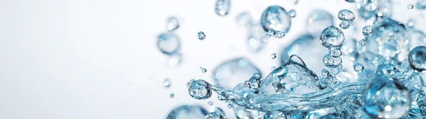Clear Blue Water Splash, a vibrant display of translucent water droplets and splashes, set against a pure white backdrop, emphasizing minimalist elegance and fluid motion.