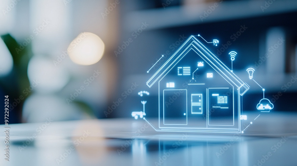 Poster futuristic smart home technology - ai-driven appliances and voice control for personalized secure li