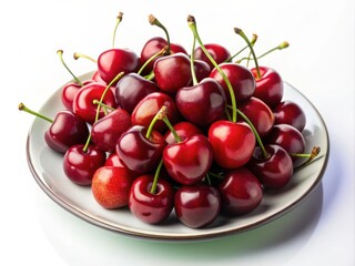 Fresh Red Cherries on White Plate