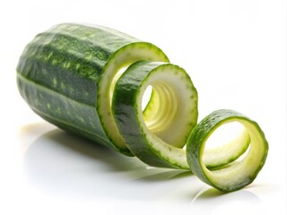 Close-up of fresh cucumber peel spirals