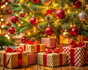 gifts under the christmas tree, eve close up