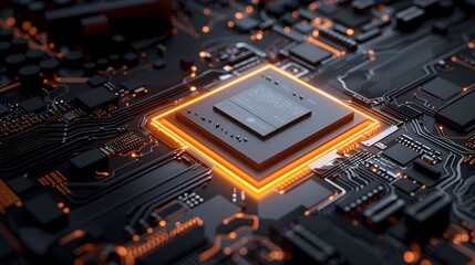 Fototapeta premium Close Up of a Computer Chip on a Circuit Board