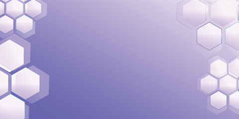 Purple pastel medical and tech background with hexagon pattern and bright sparkles. Realistic vector abstract bg with honeycomb geometric modern
