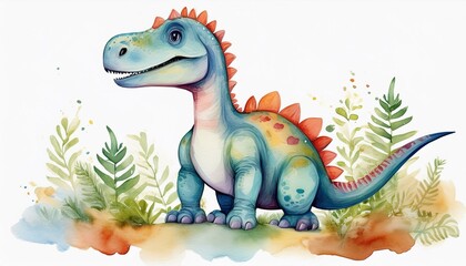 Cute watercolor dinosaur illustration