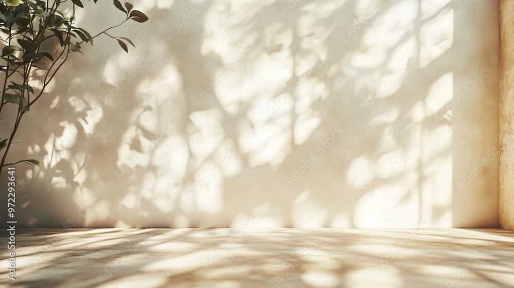 Poster blurred overlay effect for photo and mockups. wall texture with organic drop diagonal shadow and ray