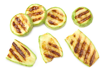 grilled sliced zucchini isolated on white background. clipping path