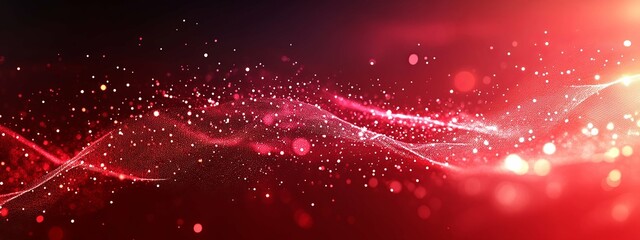 Abstract Red Wave with Glowing Particles