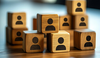 One wooden block standing out from the crowd representing the concept of recruiting and human resource management