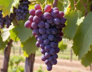 Fototapeta premium A single bunch of purple grapes, covered in fine dew.