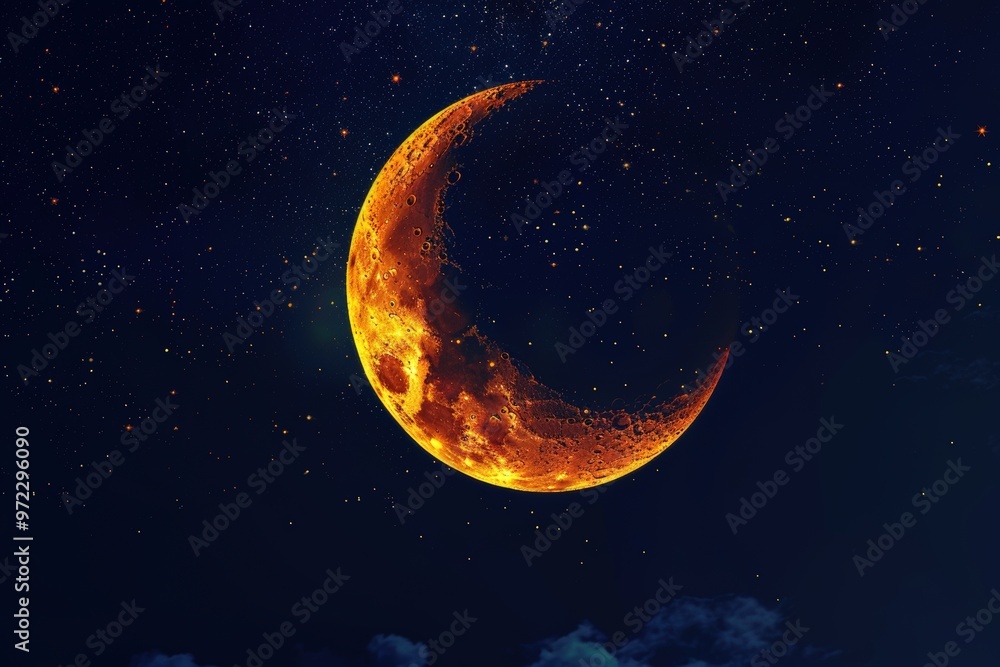 Wall mural a large blue moon is in the sky with many stars surrounding it, generative ai image