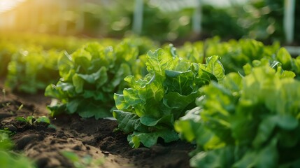 Fresh Green Lettuce Growing in a Garden Bed
