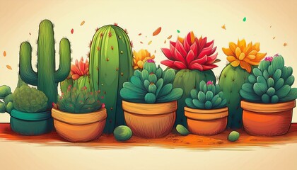 Illustration of cactus tress border creativity variation dynamite.