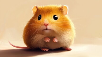 Fototapeta premium A cute, fluffy orange hamster with big eyes sits curiously, exuding an adorable charm.