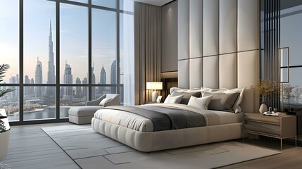 Modern Bedroom with City View and Minimalist Design