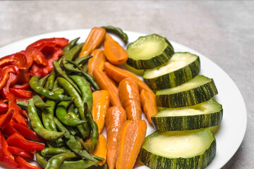 Plate of stir fry vegetables, top view