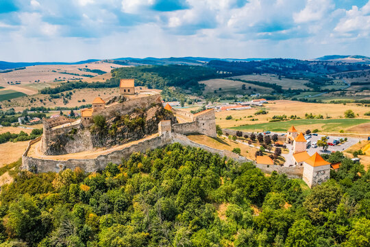 Rupea fortress with mountains in background, Transylvania, Romania