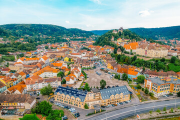 Medieval fortress and fortified citadel of Sighisoara with colorful houses in transylvania.