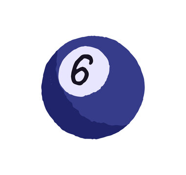 recommend clip art: Icon of blue ball with number six. Athletic inventory with round shape to play cue sport. Equipment for snooker, pool billiards. Sphere for game. Flat isolated vector illustration on white background