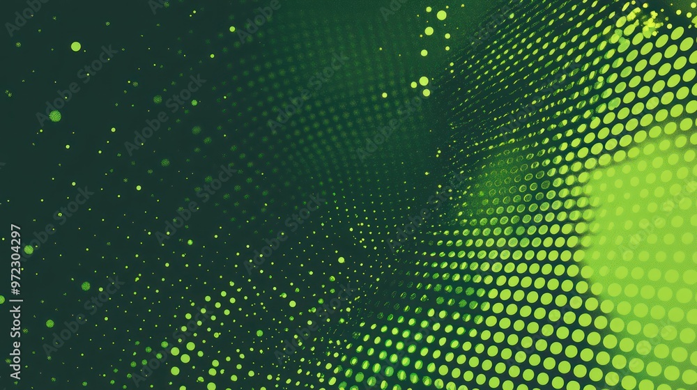 Poster an abstract digital background featuring various shades of green and a dot pattern, creating a dynam