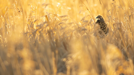 Obraz premium A quail nestled into tall prairie grass