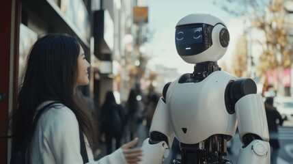 Humanoid Robot Interacting with a Woman on a Street