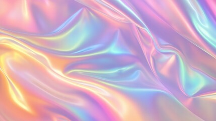 Obraz premium A vibrant, iridescent fabric with soft folds showcasing a blend of pastel colors that create a dreamy effect.