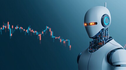 Blue AI powered investment advisor glowing as it analyzes stock market trends offers personalized recommendations and manages portfolios