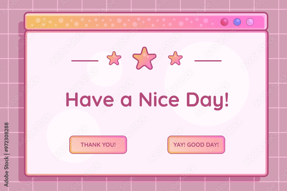 Poster Computer screen with cheerful phrase, gradient cute pc interface and open dialog window. Technology decoration. Vector illustration.