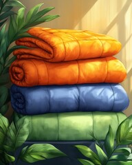 Obraz premium A cozy arrangement of colorful blankets in warm tones