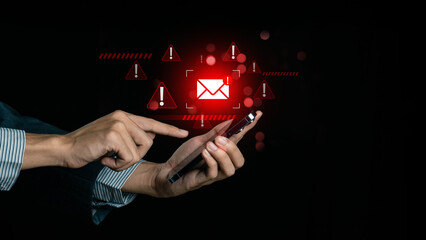 Alert Email inbox and spam virus with warning caution for notification on internet letter security...