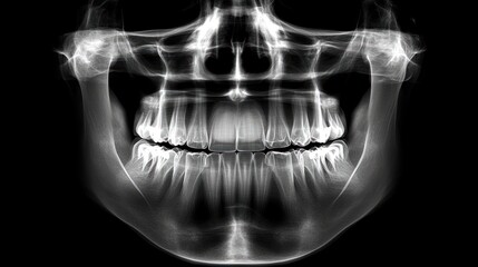 X-ray image of a human jaw, showcasing dental structure and alignment.