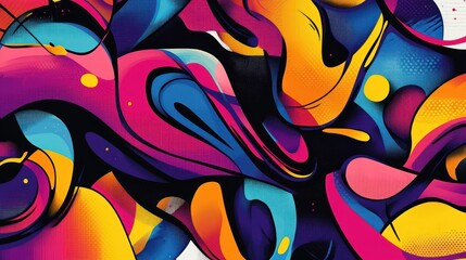 Obraz premium Vibrant abstract mural with swirling shapes and bold colors, creating a dynamic and energetic visual experience.