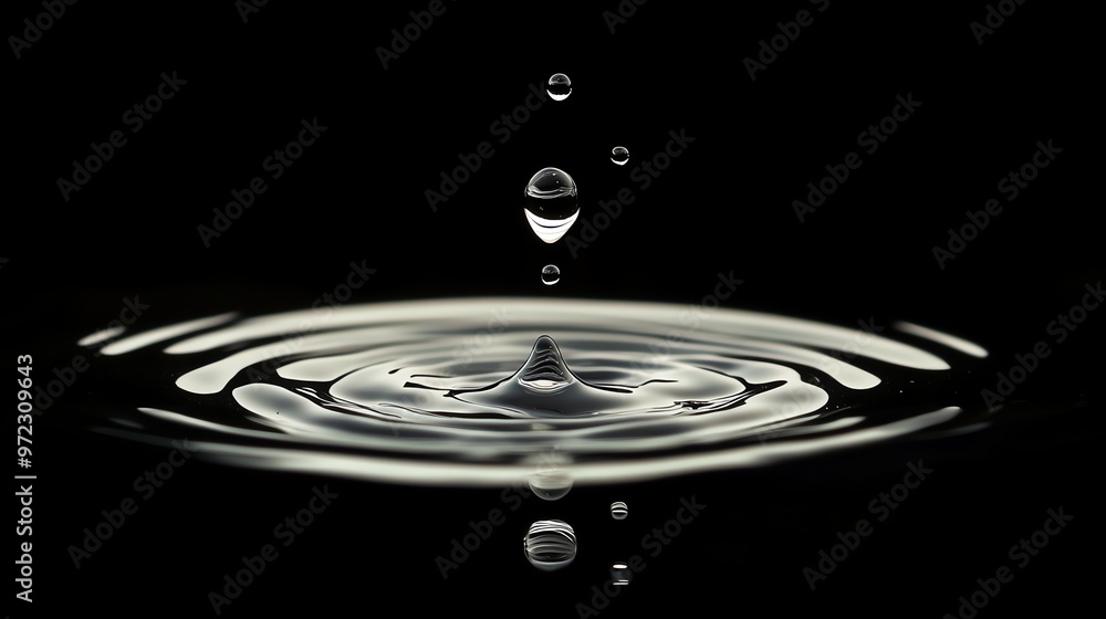 Poster a single water drop falls into a pool of water, creating ripples and smaller droplets.