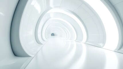 Futuristic white tunnel with smooth curves and bright lighting, creating a surreal and inviting pathway.