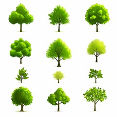 Fototapeta premium Set of green trees on white background. Go green.