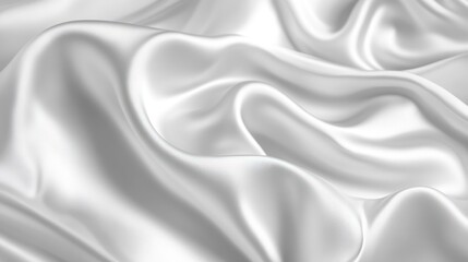 Delicate and smooth white satin fabric draped elegantly, creating soft waves and folds.
