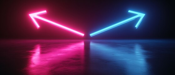 Futuristic Neon Arrows. Bold Pink and Blue Glow on Dark Gradient