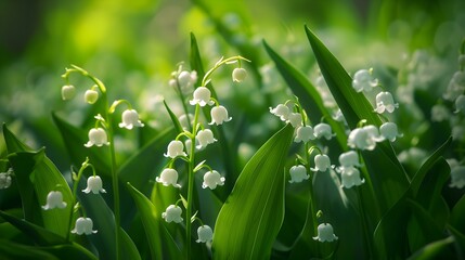 Obraz premium Lily of the Valley Flowers Delicate White Blooms in a Lush Green Garden