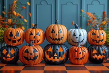 Halloween poster featuring geometric pumpkin design for all saints day celebrations