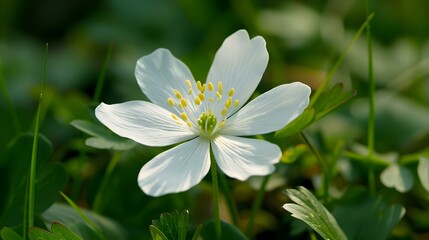 Fototapeta premium Delicate White Flower in a Lush Green Garden