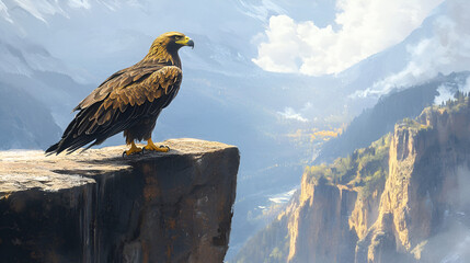 A regal golden eagle perched on a cliff edge