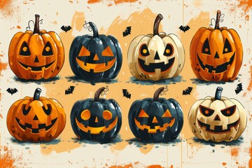 Geometric halloween poster featuring jack o  lanterns on a festive background for all saints  day