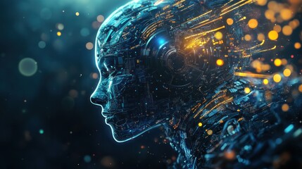 A futuristic, digital representation of a humanoid figure, blending technology and art.