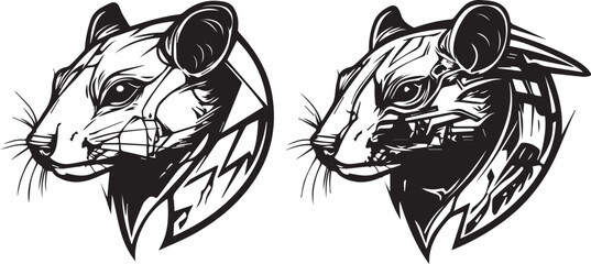 Set cyberpunk rat. Hand drawn vector illustration	