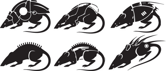 Set cyberpunk rat. Hand drawn vector illustration	